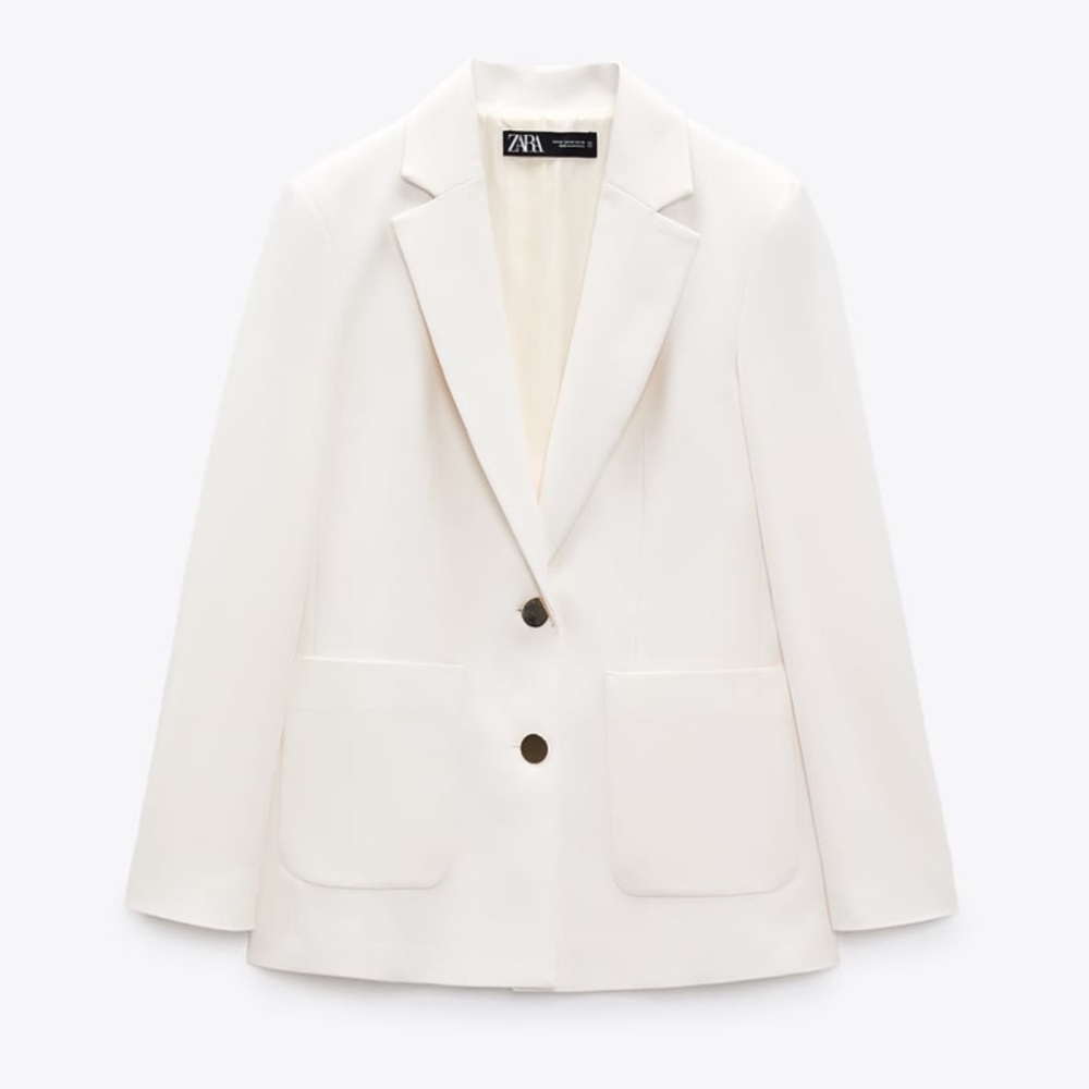 NWT ZARA BLAZER WITH PATCH POCKETS OYSTER WHITE SIZE S NWT